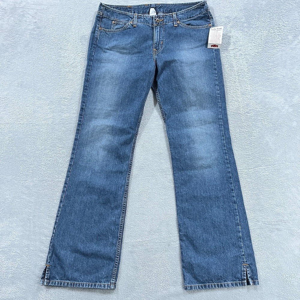 Vtg Lucky Brand Dungarees Jeans Womens 12/31 Blue Denim Ankle Slit Straight Leg